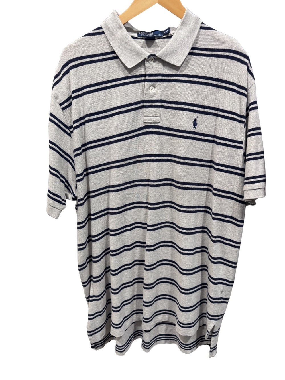Polo Ralph Lauren XXL Heathered Cream Navy Stripe Polo Shirt Preppy Coastal